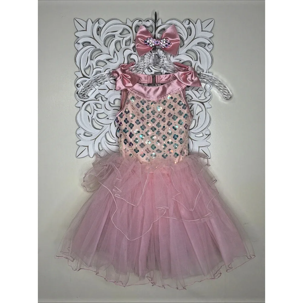 WEISSMAN Pink Sequin Tutu Dress Girls Party Dance Recital Princess 5-Pc Lot XSC